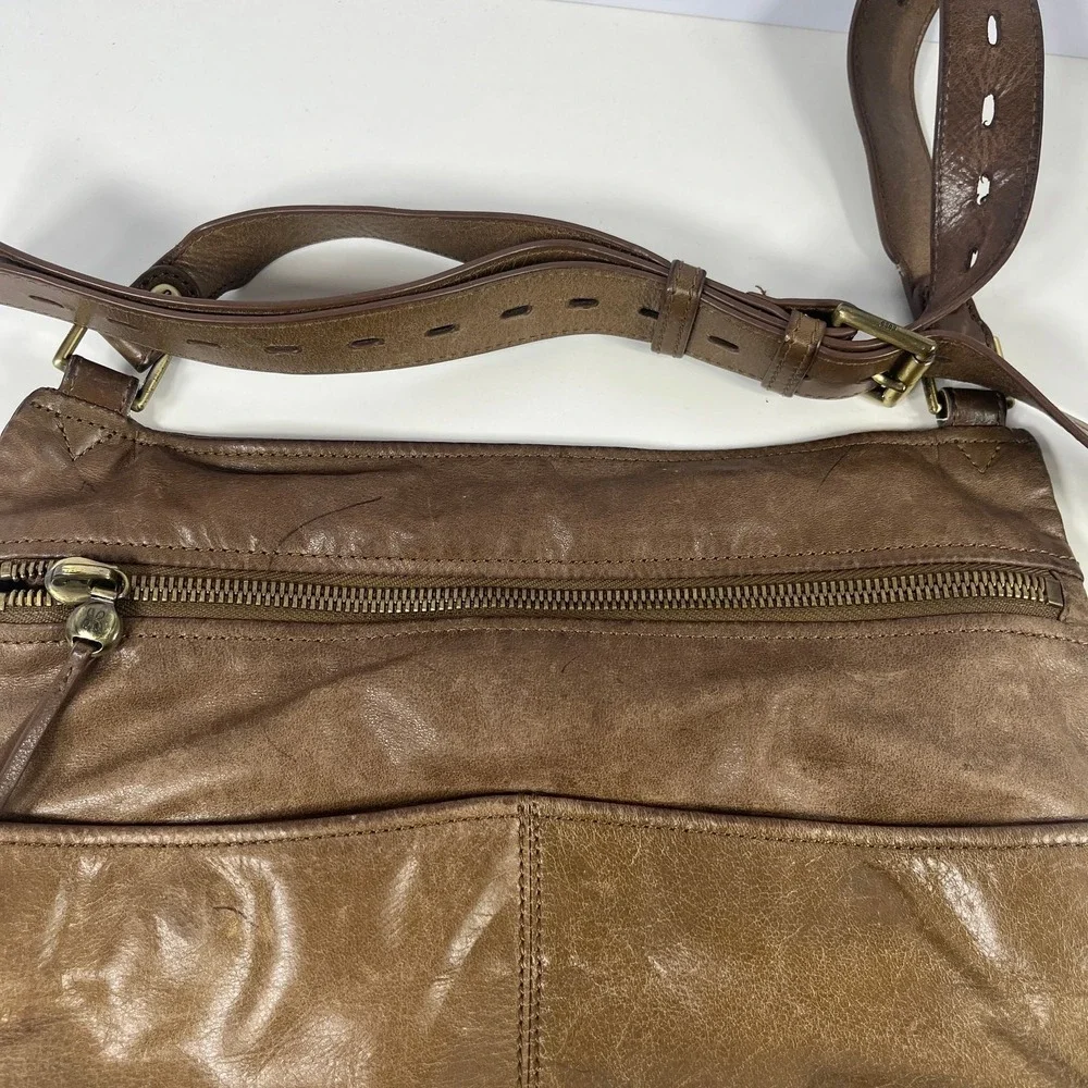 Hobo‎ Angler Crossbody Bag Brown Vintage Hide Leather Oversized Pockets Travel